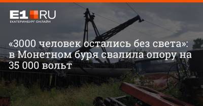 «3000 человек остались без света»: в Монетном буря свалила опору на 35 000 вольт - e1.ru - Екатеринбург