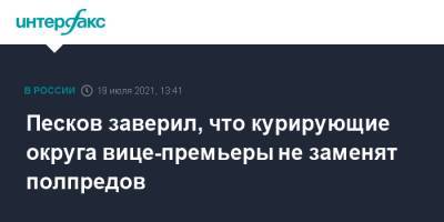Владимир Путин - Дмитрий Песков - Татьяна Голикова - Михаил Мишустин - Юрий Трутнев - Виктория Абрамченко - Викторий Абрамченко - Песков заверил, что курирующие округа вице-премьеры не заменят полпредов - interfax.ru - Москва