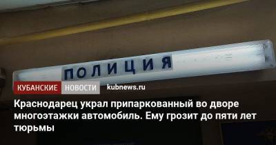 Краснодарец украл припаркованный во дворе многоэтажки автомобиль. Ему грозит до пяти лет тюрьмы - kubnews.ru - Краснодарский край - Краснодар