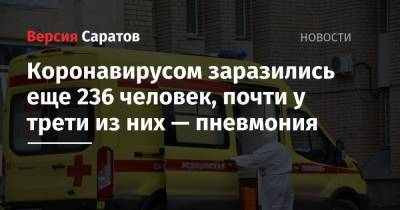 Коронавирусом заразились еще 236 человек, почти у трети из них — пневмония - nversia.ru - Саратовская обл. - Саратов