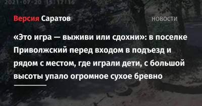 «Это игра — выживи или сдохни»: в поселке Приволжский перед входом в подъезд и рядом с местом, где играли дети, с большой высоты упало огромное сухое бревно - nversia.ru - Саратовская обл. - район Энгельсский
