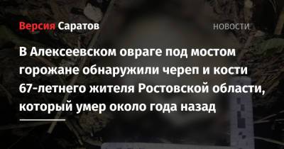 В Алексеевском овраге под мостом горожане обнаружили череп и кости 67-летнего жителя Ростовской области, который умер около года назад - nversia.ru - Саратов - Ростовская обл. - район Волжский, Саратов