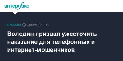 Вячеслав Володин - Володин призвал ужесточить наказание для телефонных и интернет-мошенников - interfax.ru - Москва - Россия