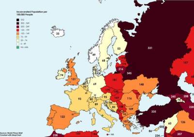Беларусь лидирует в Европе по числу заключенных на 100 тысяч населения - naviny.by - Россия - Украина - Белоруссия - Турция - Польша - Литва - Монако - Латвия - Стамбул - Люксембург - Ватикан - Сан Марино