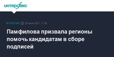 Элла Памфилова - Памфилова призвала регионы помочь кандидатам в сборе подписей - interfax.ru - Москва - Россия