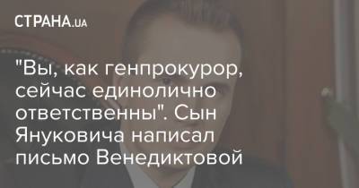 Виктор Янукович - Александр Янукович - Ирина Венедиктова - "Вы, как генпрокурор, сейчас единолично ответственны". Сын Януковича написал письмо Венедиктовой - strana.ua - Украина