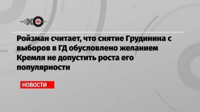Павел Грудинин - Евгений Ройзман - Ройзман считает, что снятие Грудинина с выборов в ГД обусловлено желанием Кремля не допустить роста его популярности - echo.msk.ru - Москва