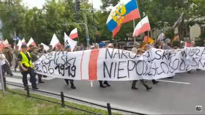 Поляки с флагом РФ вышли на акцию протеста против США (видео) - sharij.net - Россия - США - Польша - Варшава - Тбилиси