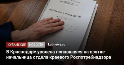 В Краснодаре уволена попавшаяся на взятке начальница отдела краевого Роспотребнадзора - kubnews.ru - Краснодарский край - Краснодар