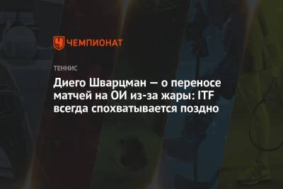Маркета Вондроушова - Диего Шварцман - Паула Бадоса - Диего Шварцман — о переносе матчей на ОИ из-за жары: ITF всегда спохватывается поздно - championat.com - Токио - Испания - Аргентина