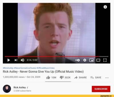 Знаменитый клип Рика Эстли «Never Gonna Give You Up» набрал 1 миллиард просмотров - rusjev.net