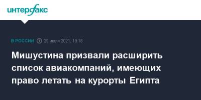 Михаил Мишустин - Мишустина призвали расширить список авиакомпаний, имеющих право летать на курорты Египта - interfax.ru - Москва - Россия - Египет