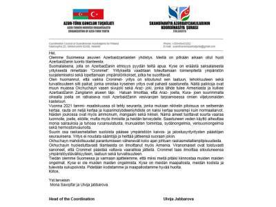 Азербайджанцы Финляндии обратились к международным организациям в связи с загрязнением Арменией реки Охчучай - trend.az - Армения - Германия - Финляндия - Азербайджан - район Зангиланский