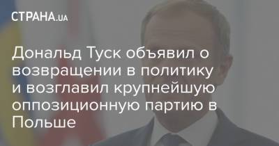 Дональд Туск - Дональд Туск объявил о возвращении в политику и возглавил крупнейшую оппозиционную партию в Польше - strana.ua - Украина - Польша