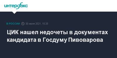 Элла Памфилова - Наталья Бударина - ЦИК нашел недочеты в документах кандидата в Госдуму Пивоварова - interfax.ru - Москва - Санкт-Петербург