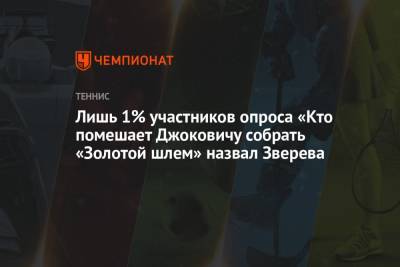 Стефанос Циципас - Даниил Медведев - Александр Зверев - Ника Кирьоса - Лишь 1% участников опроса «Кто помешает Джоковичу собрать «Золотой шлем» назвал Зверева - championat.com - Россия - Германия