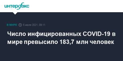 Джонс Хопкинс - Число инфицированных COVID-19 в мире превысило 183,7 млн человек - interfax.ru - Москва - США - Бразилия - Индия