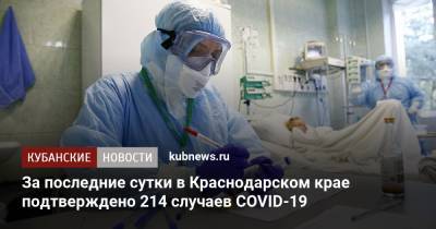 За последние сутки в Краснодарском крае подтверждено 214 случаев COVID-19 - kubnews.ru - Анапа - Сочи - Краснодарский край - Краснодар - Славянск - Новороссийск - Красноармейск - Ейск - Геленджик - Тимашевск