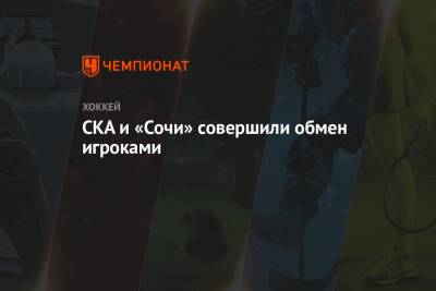 СКА и «Сочи» совершили обмен игроками - championat.com - Санкт-Петербург - Сочи - Сан-Хосе