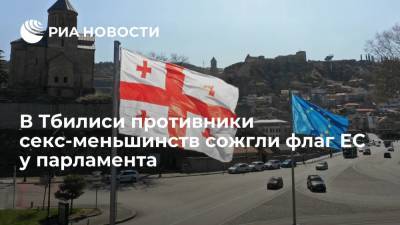 В Тбилиси противники сексуальных меньшинств сожгли флаг Евросоюза у здания парламента - ria.ru - Тбилиси