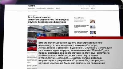 Британский журнал Nature выпустил статью об эффективности и безопасности вакцины «Спутник V» - 1tv.ru - Англия