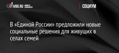 В «Единой России» предложили новые социальные решения для живущих в селах семей - ivbg.ru - Россия - Украина - Ленинградская обл.