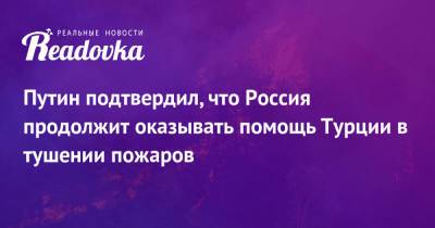 Владимир Путин - Реджеп Эрдоган - Путин подтвердил, что Россия продолжит оказывать помощь Турции в тушении пожаров - readovka.news - Москва - Россия - Турция - Анкара