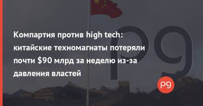 Компартия против high tech: китайские техномагнаты потеряли почти $90 млрд за неделю из-за давления властей - thepage.ua - Китай - США - Украина - Alibaba