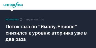 Поток газа по "Ямалу-Европе" снизился к уровню вторника уже в два раза - interfax.ru - Москва - Германия - окр. Янао
