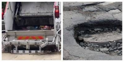 В Харькове мусоровоз "утонул" в яме: фото необычного ДТП - kharkov.politeka.net - Украина - Харьков