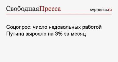 Владимир Путин - Соцопрос: число недовольных работой Путина выросло на 3% за месяц - svpressa.ru - Россия