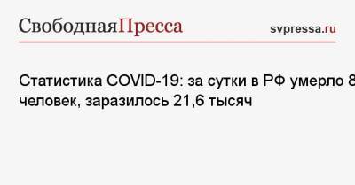 Наталья Пшеничная - Статистика COVID-19: за сутки в РФ умерло 816 человек, заразилось 21,6 тысяч - svpressa.ru - Россия