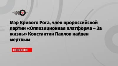 Константин Павлов - Вадим Рабинович - Мэр Кривого Рога, член пророссийской партии «Оппозиционная платформа – За жизнь» Константин Павлов найден мертвым - echo.msk.ru - Кривой Рог