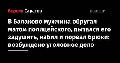 В Балаково мужчина обругал матом полицейского, пытался его задушить, избил и порвал брюки: возбуждено уголовное дело - nversia.ru - Россия - Саратовская обл.