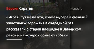 «Играть тут не во что, кроме мусора и фекалий животных»: горожане в очередной раз рассказали о старой площадке в Заводском районе, на которой обитают собаки - nversia.ru - Саратов - район Заводский, Саратов