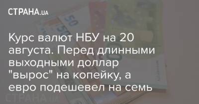 Курс валют НБУ на 20 августа. Перед длинными выходными доллар "вырос" на копейку, а евро подешевел на семь - strana.ua - Украина