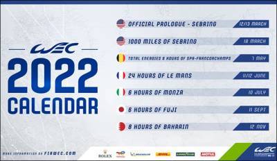 Анонсирован календарь FIA WEC на сезон 2022 года - f1news.ru - США - Бельгия - Италия - Бахрейн