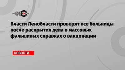 Власти Ленобласти проверят все больницы после раскрытия дела о массовых фальшивых справках о вакцинации - echo.msk.ru - Ленинградская обл.