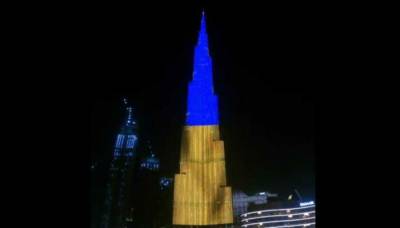Самый высокий в мире небоскреб подсветили сине-желтыми цветами (ВИДЕО) - agrimpasa.com - Украина - Эмираты