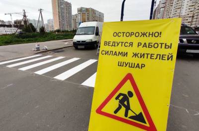 В Шушарах местные жители сами нарисовали на дороге «зебру» - neva.today - Санкт-Петербург