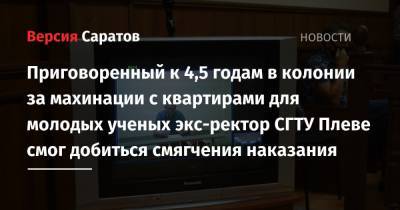 Приговоренный к 4,5 годам в колонии за махинации с квартирами для молодых ученых экс-ректор СГТУ Плеве смог добиться смягчения наказания - nversia.ru - Россия - Саратовская обл. - Саратов