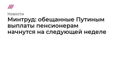 Владимир Путин - Минтруд: обещанные Путиным выплаты пенсионерам начнутся на следующей неделе - tvrain.ru - Россия