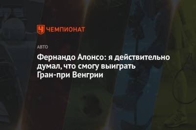 Льюис Хэмилтон - Фернандо Алонсо - Фернандо Алонсо: я действительно думал, что смогу выиграть Гран-при Венгрии - championat.com - Венгрия