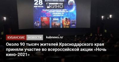 Около 90 тысяч жителей Краснодарского края приняли участие во всероссийской акции «Ночь кино-2021» - kubnews.ru - Краснодарский край