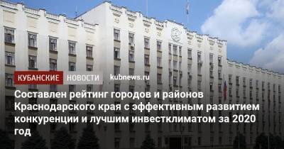 Составлен рейтинг городов и районов Краснодарского края с эффективным развитием конкуренции и лучшим инвестклиматом за 2020 год - kubnews.ru - Краснодарский край - Краснодар - Новороссийск