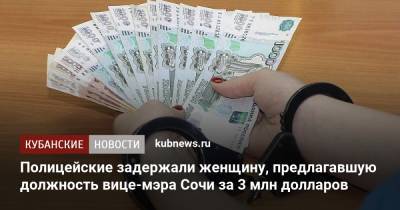 Полицейские задержали женщину, предлагавшую должность вице-мэра Сочи за 3 млн долларов - kubnews.ru - Сочи - Краснодарский край - Рязанская обл.