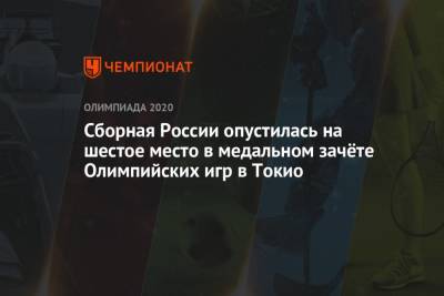 Сборная России опустилась на шестое место в медальном зачёте Олимпийских игр 2021 года в Токио - championat.com - Россия - Китай - США - Токио - Англия - Япония