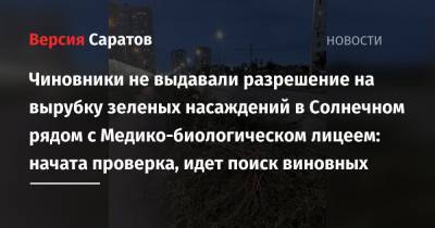 Чиновники не выдавали разрешение на вырубку зеленых насаждений в Солнечном рядом с Медико-биологическом лицеем: начата проверка, идет поиск виновных - nversia.ru - Саратов - район Ленинский, Саратов