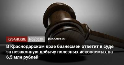 В Краснодарском крае бизнесмен ответит в суде за незаконную добычу полезных ископаемых на 6,5 млн рублей - kubnews.ru - Россия - Краснодарский край - Краснодар - Тимашевск