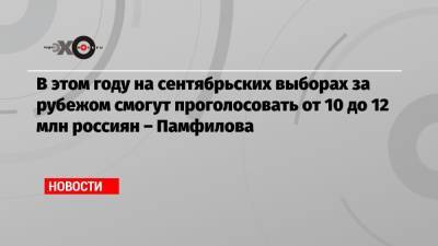 Элла Памфилова - В этом году на сентябрьских выборах за рубежом смогут проголосовать от 10 до 12 млн россиян – Памфилова - echo.msk.ru - Москва - Россия